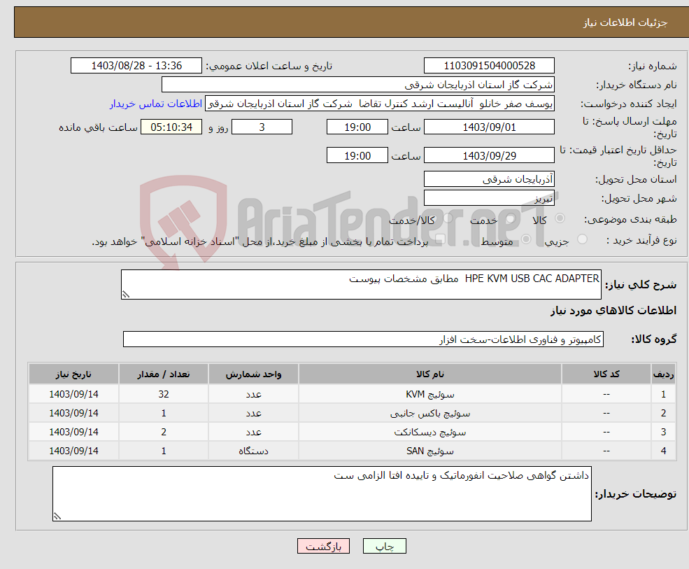 تصویر کوچک آگهی نیاز انتخاب تامین کننده-HPE KVM USB CAC ADAPTER مطابق مشخصات پیوست