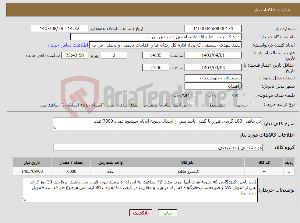 تصویر کوچک آگهی نیاز انتخاب تامین کننده-تن ماهی 180 گرمی هوور یا گیدر -تایید پس از ارسال نمونه انجام میشود تعداد 7000 عدد