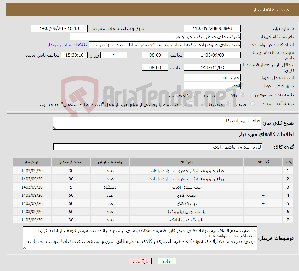 تصویر کوچک آگهی نیاز انتخاب تامین کننده-قطعات نیسان پیکاپ