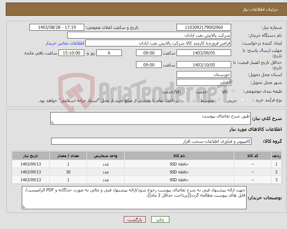 تصویر کوچک آگهی نیاز انتخاب تامین کننده-طبق شرح تقاضای پیوست