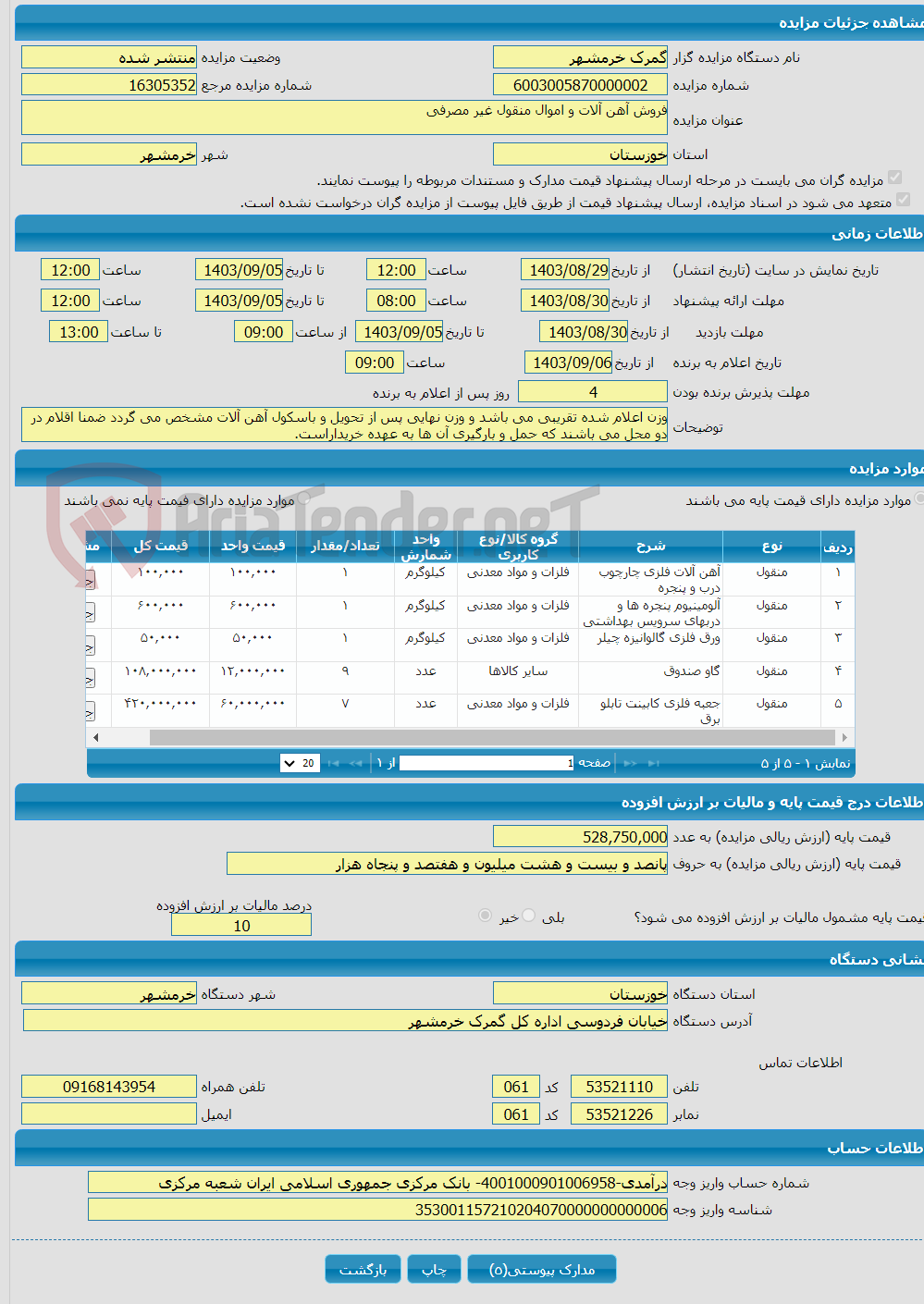 تصویر کوچک آگهی فروش آهن آلات و اموال منقول غیر مصرفی