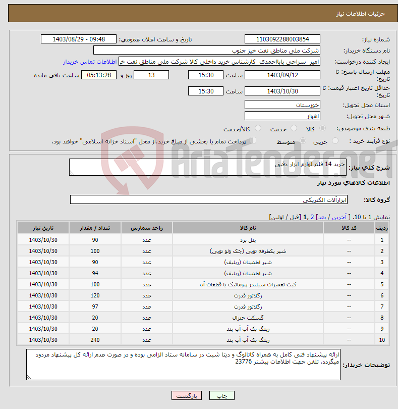 تصویر کوچک آگهی نیاز انتخاب تامین کننده-خرید 14 قلم لوازم ابزار دقیق 