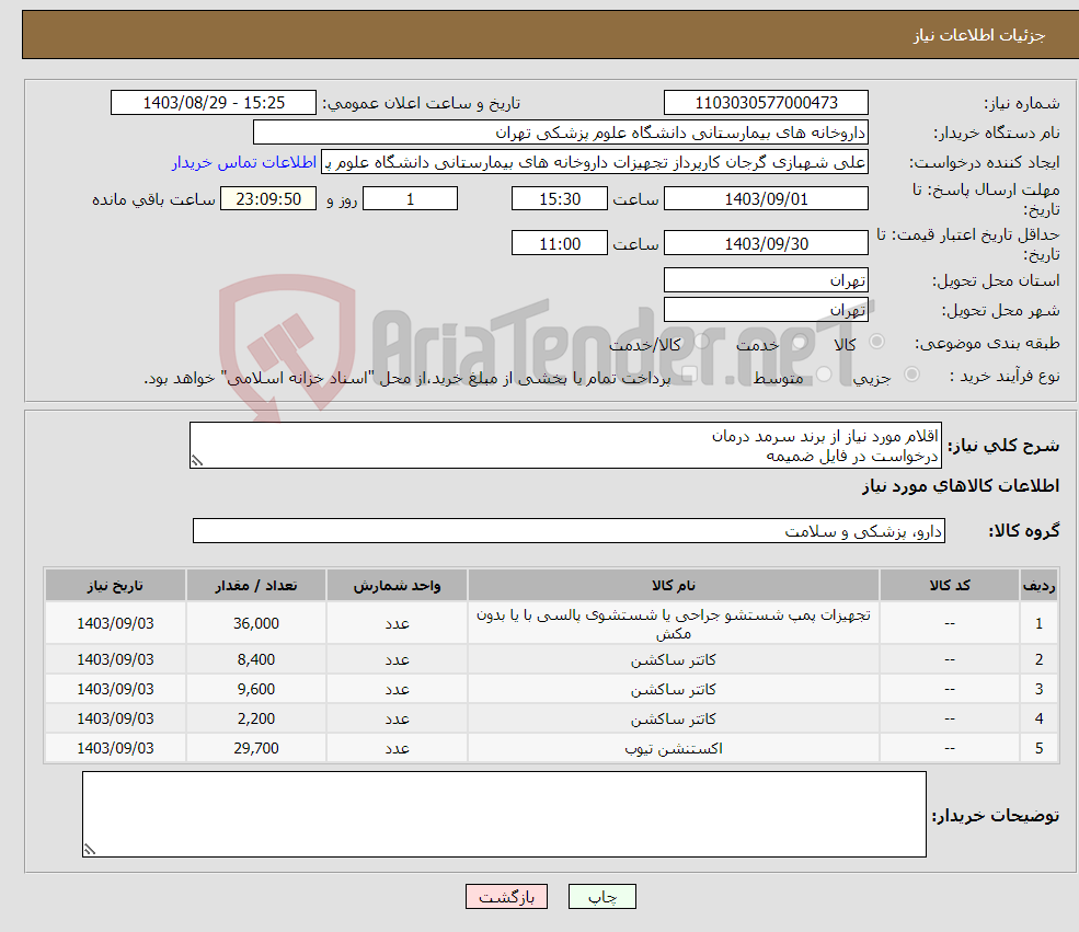 تصویر کوچک آگهی نیاز انتخاب تامین کننده-اقلام مورد نیاز از برند سرمد درمان درخواست در فایل ضمیمه