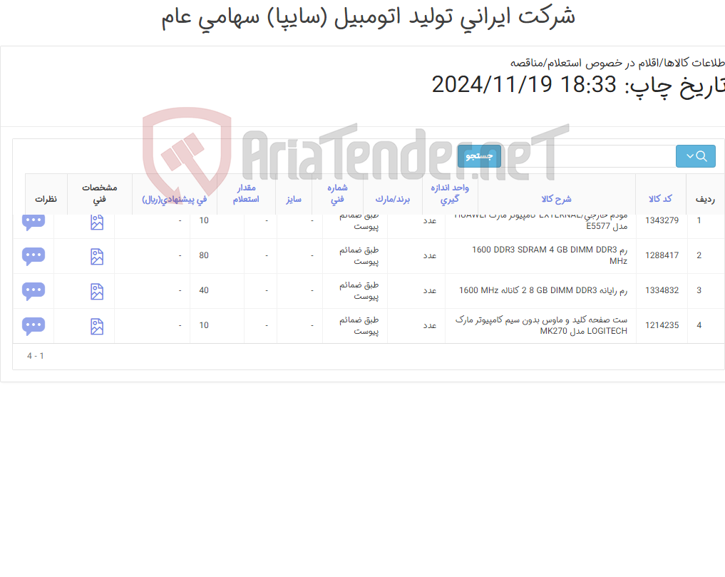 تصویر کوچک آگهی 4آیتم رم،مودم و ست صفحه کلید (طبق مشخصات فنی پیوست