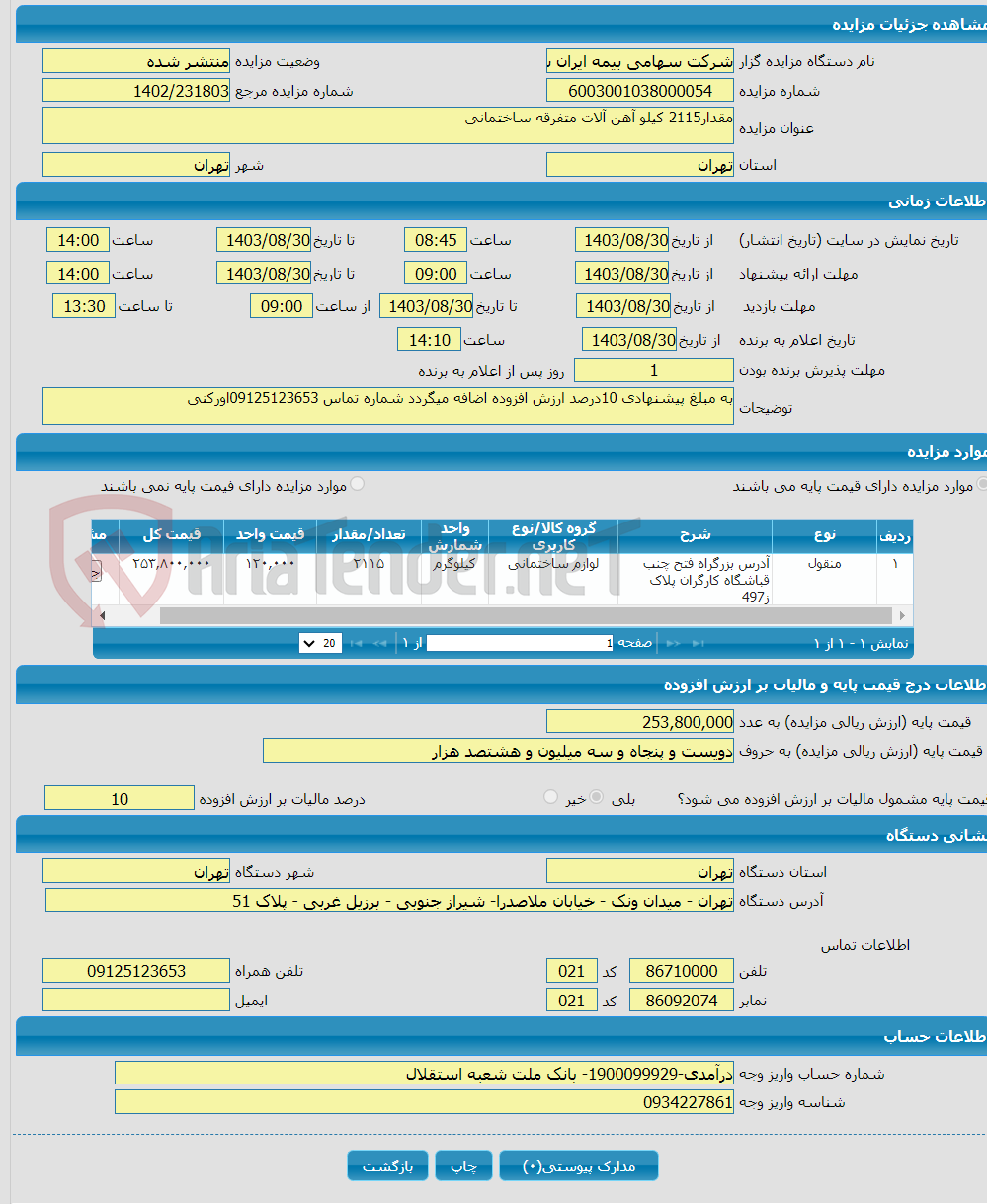 تصویر کوچک آگهی مقدار2115 کیلو آهن آلات متفرقه ساختمانی