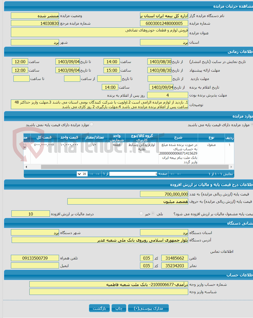 تصویر کوچک آگهی فروش لوازم و قطعات خودروهای تصادفی