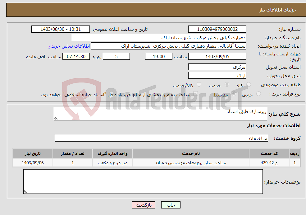 تصویر کوچک آگهی نیاز انتخاب تامین کننده-زیرسازی طبق اسناد