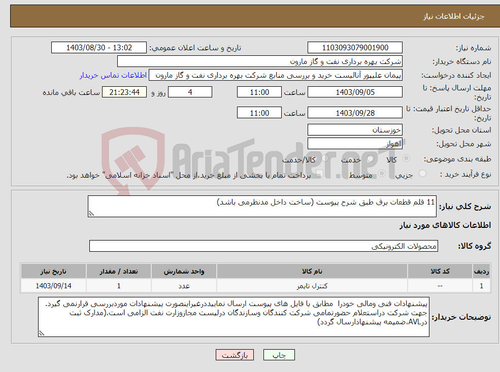 تصویر کوچک آگهی نیاز انتخاب تامین کننده-11 قلم قطعات برق طبق شرح پیوست (ساخت داخل مدنظرمی باشد)