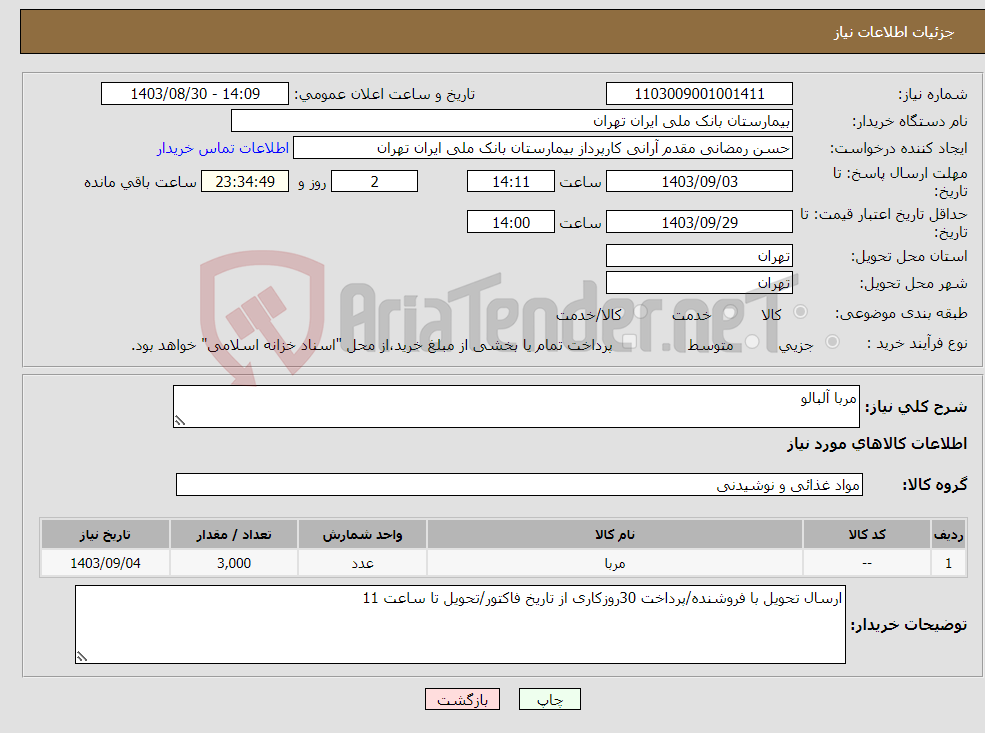 تصویر کوچک آگهی نیاز انتخاب تامین کننده-مربا آلبالو