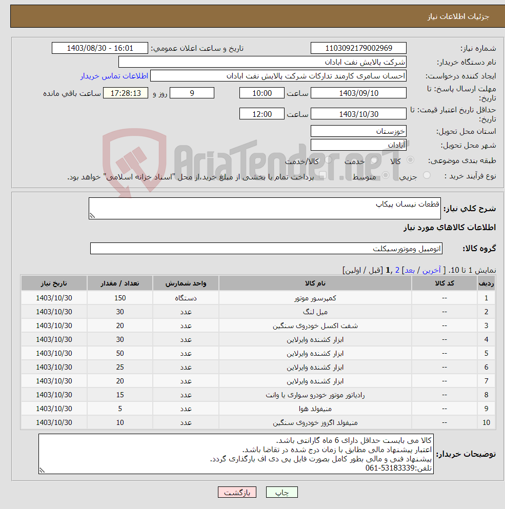 تصویر کوچک آگهی نیاز انتخاب تامین کننده-قطعات نیسان پیکاپ
