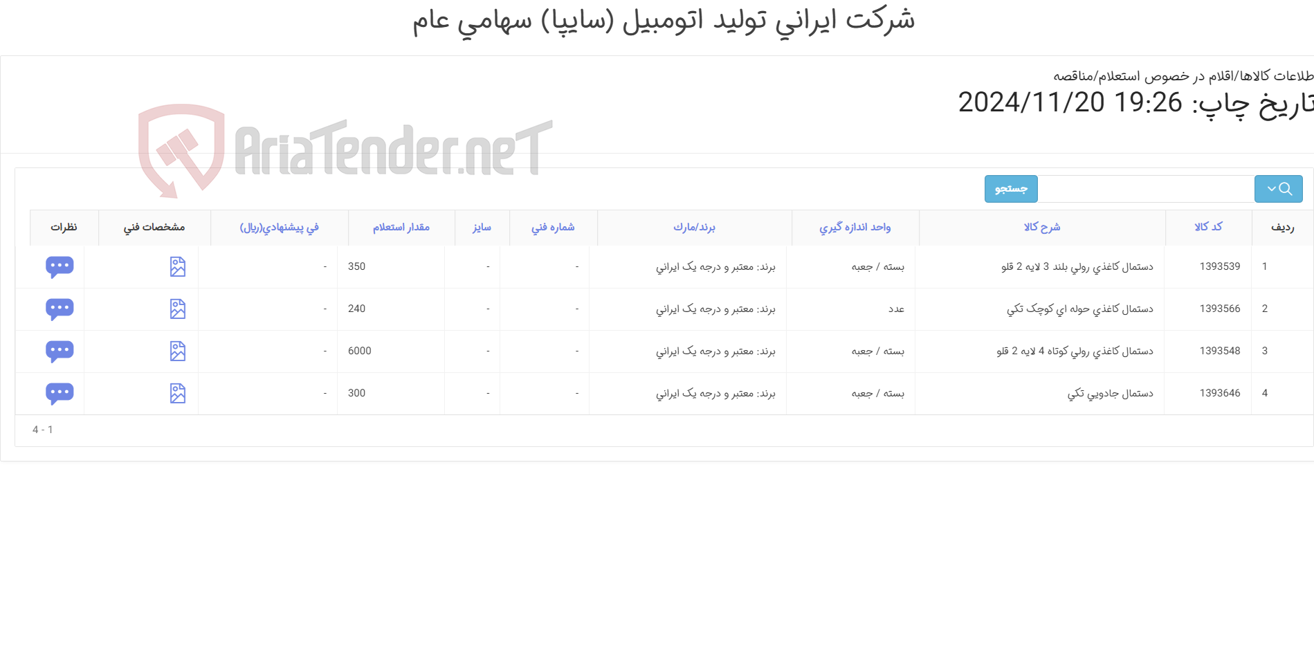تصویر کوچک آگهی 4 ردیف انواع دستمال کاغذی و پارچه نظافتی