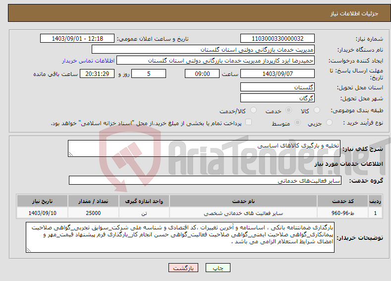 تصویر کوچک آگهی نیاز انتخاب تامین کننده-تخلیه و بارگیری کالاهای اساسی
