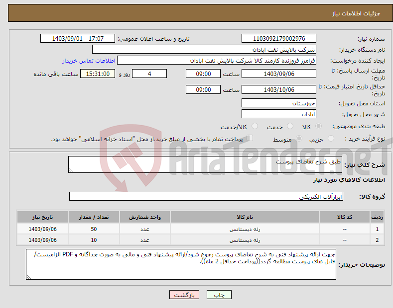تصویر کوچک آگهی نیاز انتخاب تامین کننده-طبق شرح تقاضای پیوست