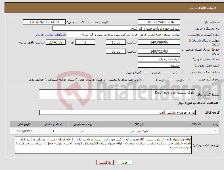تصویر کوچک آگهی نیاز انتخاب تامین کننده-بلوگ سیلندر لودر ولوو l120f
