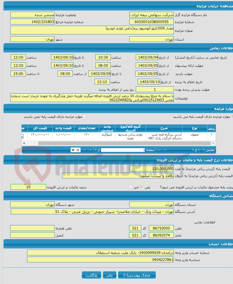 تصویر کوچک آگهی مقدار 1000کیلو آلومنیوم نرم(داغی لوازم خودرو)