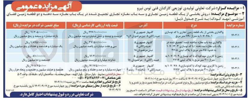 تصویر کوچک آگهی  فروش بخشی از یک قطعه زمین تجاری و سه باب مغازه تجاری تجمیع شده در یک باب مغازه سه دهنه و دو قطعه زمین فضای آموزشی مهد کودک