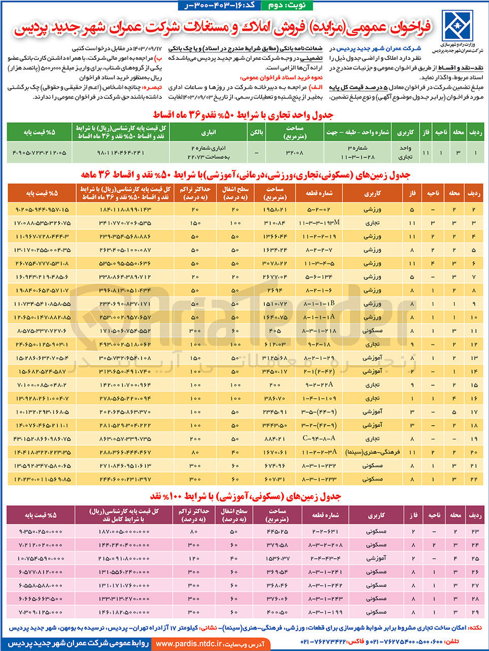 تصویر کوچک آگهی فروش املاک و مستغلات در 29 ردیف با کاربری تجاری . مسکونی . ورزشی -آموزشی -فرهنگی
