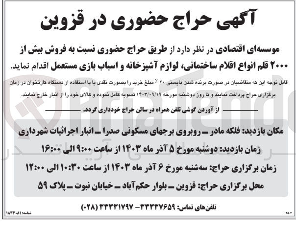 تصویر کوچک آگهی فروش بیش از ۲۰۰۰ قلم انواع اقلام ساختمانی لوازم آشپزخانه و اسباب بازی مستعمل 