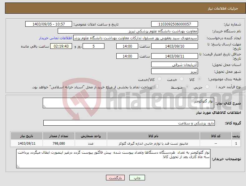 تصویر کوچک آگهی نیاز انتخاب تامین کننده-نوار گلوکومتر