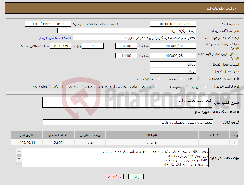 تصویر کوچک آگهی نیاز انتخاب تامین کننده-کیف ست نقاشی آریا 