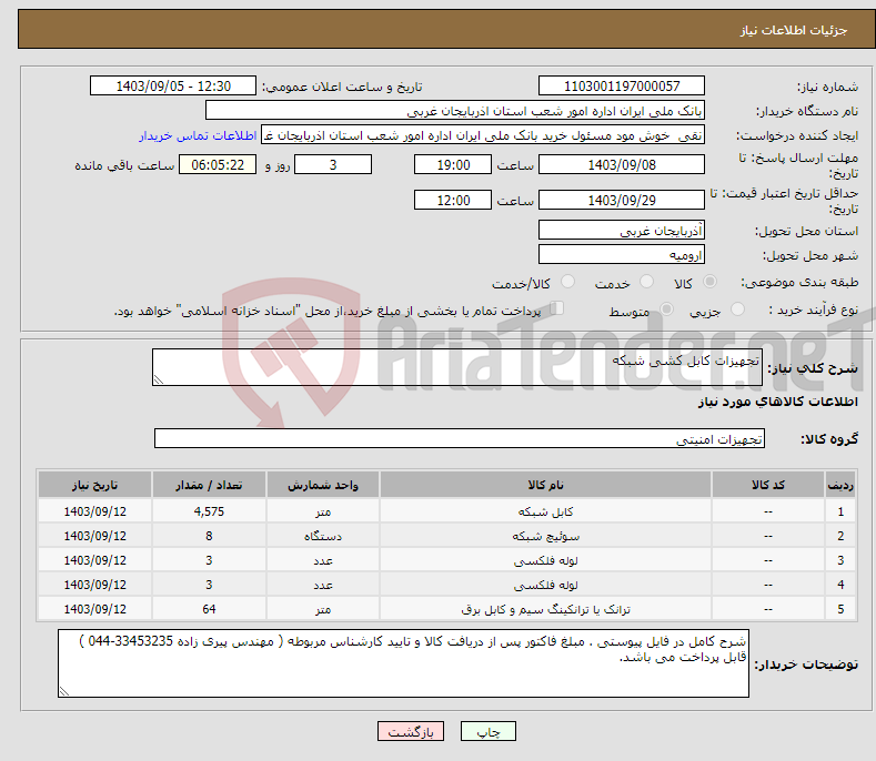 تصویر کوچک آگهی نیاز انتخاب تامین کننده-تجهیزات کابل کشی شبکه