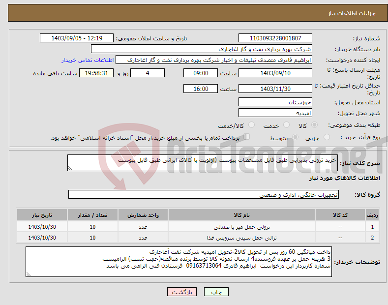 تصویر کوچک آگهی نیاز انتخاب تامین کننده-خرید ترولی پذیرایی طبق فایل مشخصات پیوست (اولویت با کالای ایرانی طبق فایل پیوست