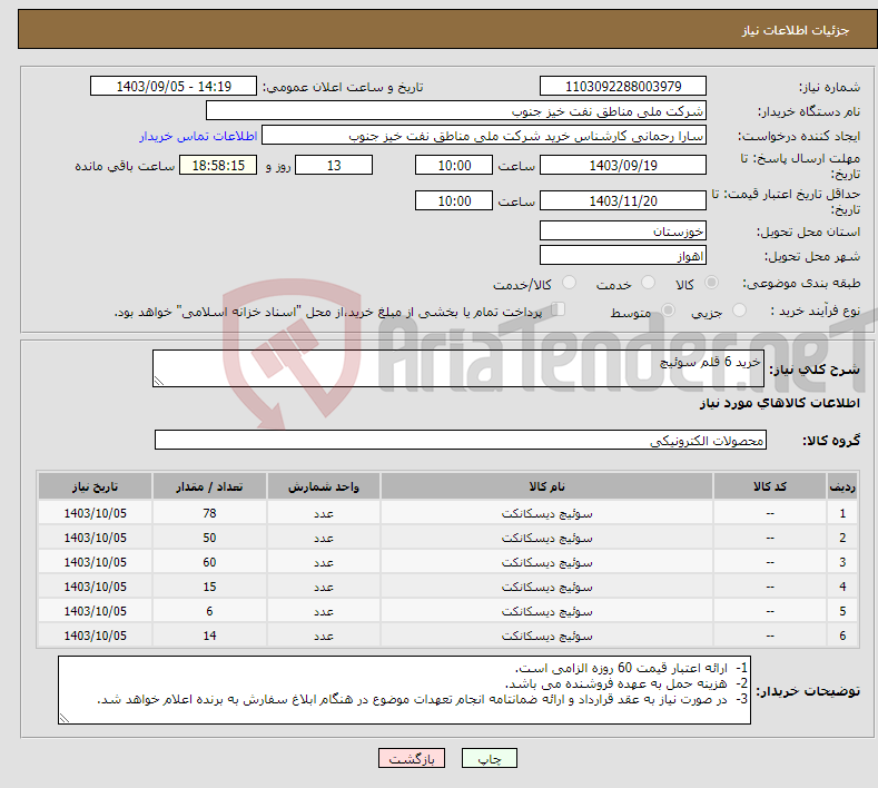 تصویر کوچک آگهی نیاز انتخاب تامین کننده-خرید 6 قلم سوئیچ