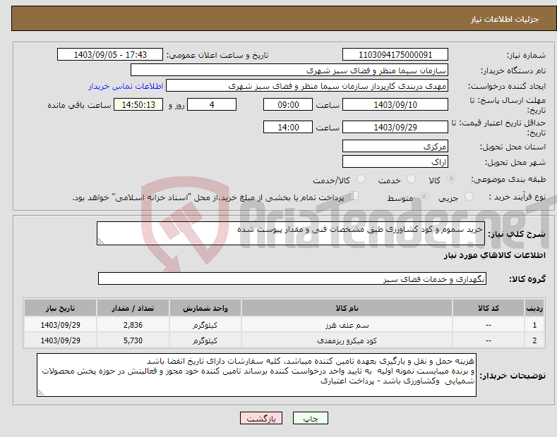 تصویر کوچک آگهی نیاز انتخاب تامین کننده-خرید سموم و کود کشاورزی طبق مشخصات فنی و مقدار پیوست شده 