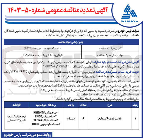 تصویر کوچک آگهی تامین بالانسر بادی 60 کیلوگرم 