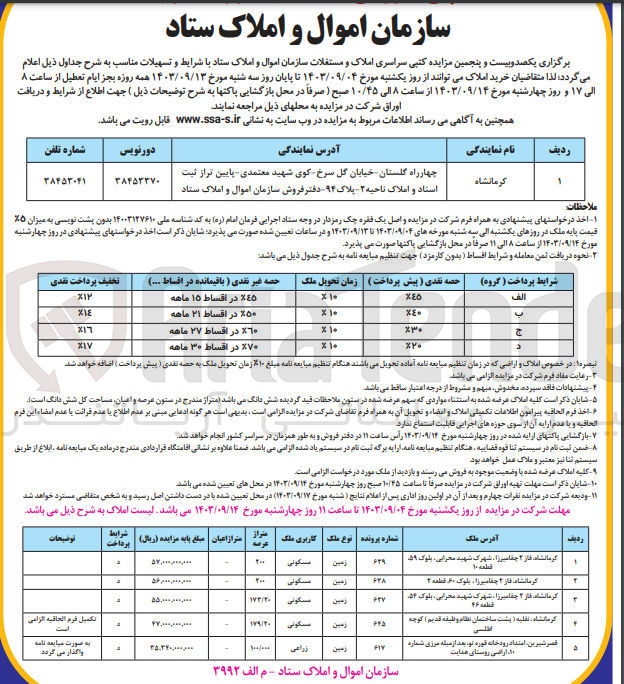 تصویر کوچک آگهی فروش املاک و مستغلات در شهر کرمانشاه در 5 ردیف با کاربری مسکونی، زراعی