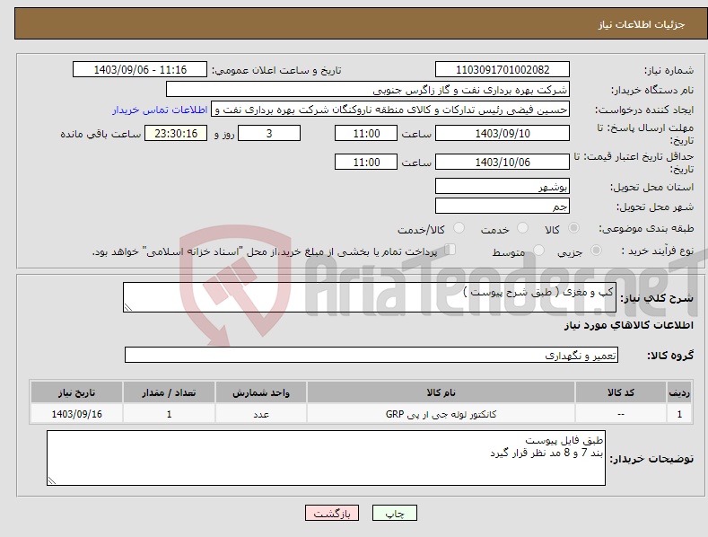 تصویر کوچک آگهی نیاز انتخاب تامین کننده-کپ و مغزی ( طبق شرح پیوست )