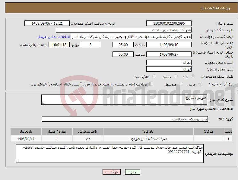 تصویر کوچک آگهی نیاز انتخاب تامین کننده-هورمون سریع 