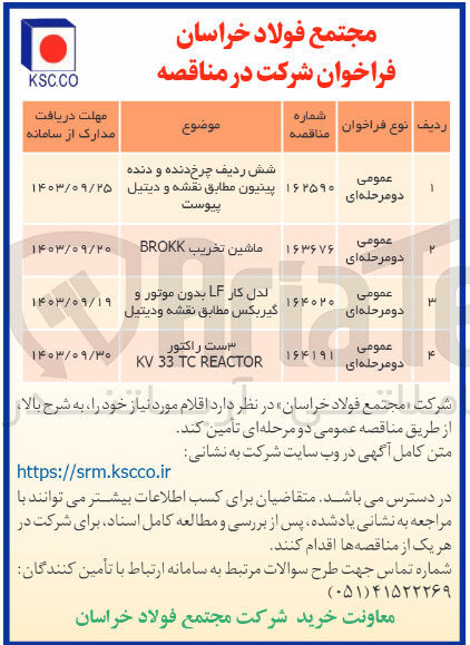 تصویر کوچک آگهی تامین 3ست راکتور kv33 tc reactor