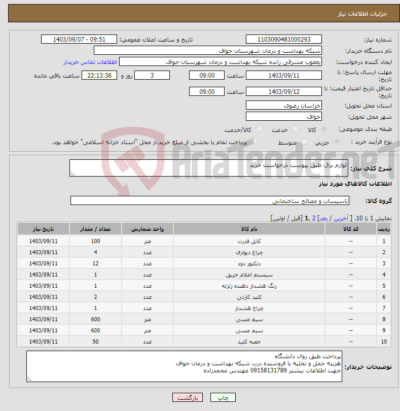 تصویر کوچک آگهی نیاز انتخاب تامین کننده-لوازم برق طبق پیوست درخواست خرید