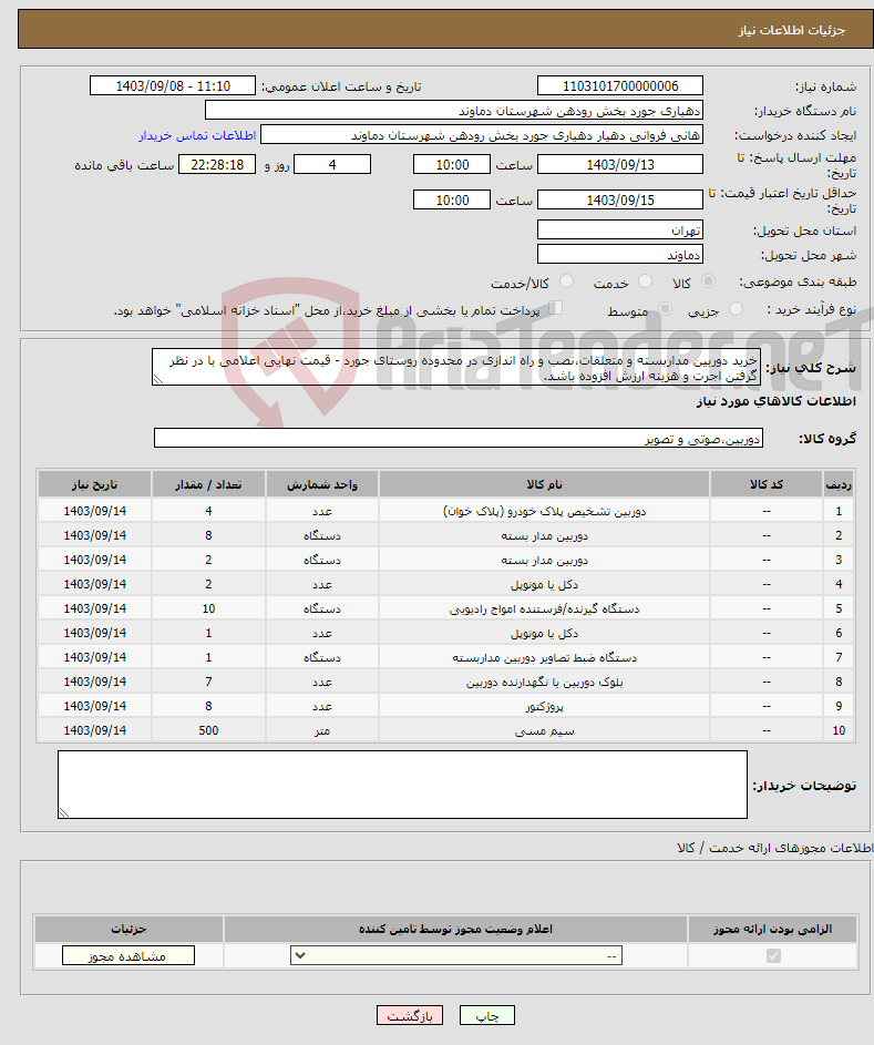 تصویر کوچک آگهی نیاز انتخاب تامین کننده-خرید دوربین مداربسته و متعلقات،نصب و راه اندازی در محدوده روستای جورد - قیمت نهایی اعلامی با در نظر گرفتن اجرت و هزینه ارزش افزوده باشد.