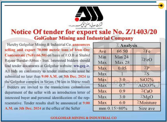 تصویر کوچک آگهی announces selling and export 70,000 metric tons of Iron Ore Concentrate (%Fe:66.50)