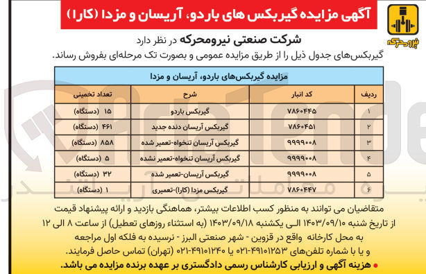 تصویر کوچک آگهی فروش گیربکس در 6 ردیف 