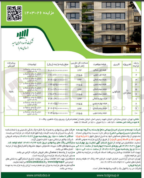 تصویر کوچک آگهی فروش تعداد محدودی از واحد های مسکونی در 10ردیف 