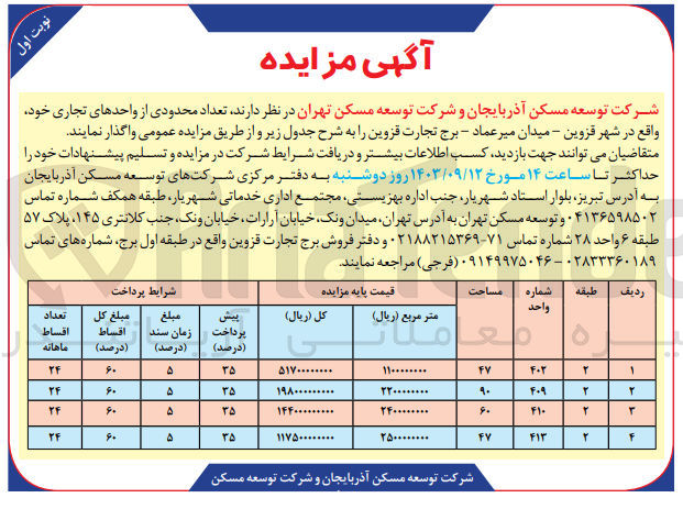 تصویر کوچک آگهی فروش تعداد محدودی از واحدهای تجاری در 4 ردیف