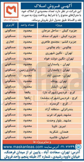 تصویر کوچک آگهی فروش تعداد محدودی از املاک باکاربری مسکونی 