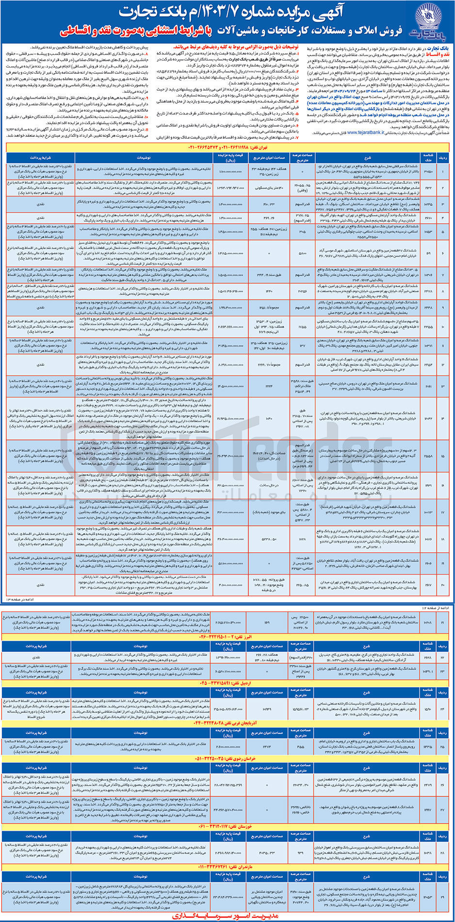 تصویر کوچک آگهی فروش املاک و مستغلات ،کارخانجات و ماشین آلات در 29 ردیف 