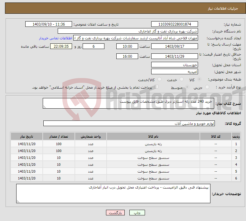 تصویر کوچک آگهی نیاز انتخاب تامین کننده- خرید 240 عدد رله استارتر دیزل طبق مشخصات فایل پیوست