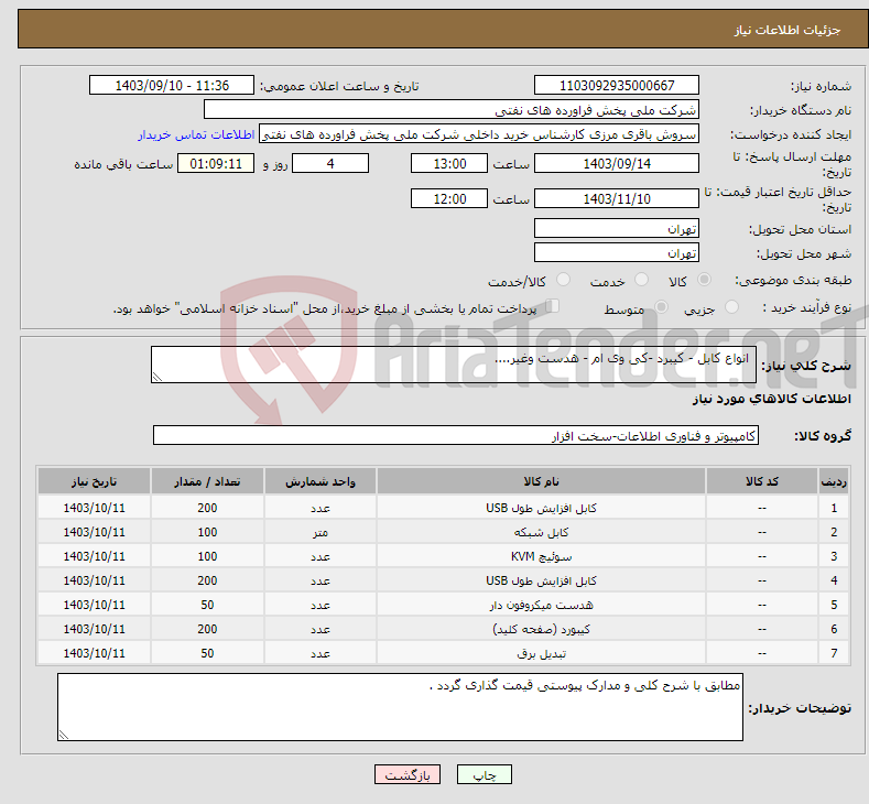 تصویر کوچک آگهی نیاز انتخاب تامین کننده- انواع کابل - کیبرد -کی وی ام - هدست وغیر....