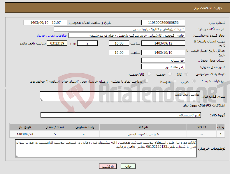 تصویر کوچک آگهی نیاز انتخاب تامین کننده-هارنس فول بادی