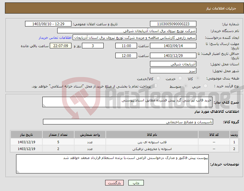 تصویر کوچک آگهی نیاز انتخاب تامین کننده-خرید قالب تیر بتنی گرد پیش فشرده مطابق اسناد پیوستی