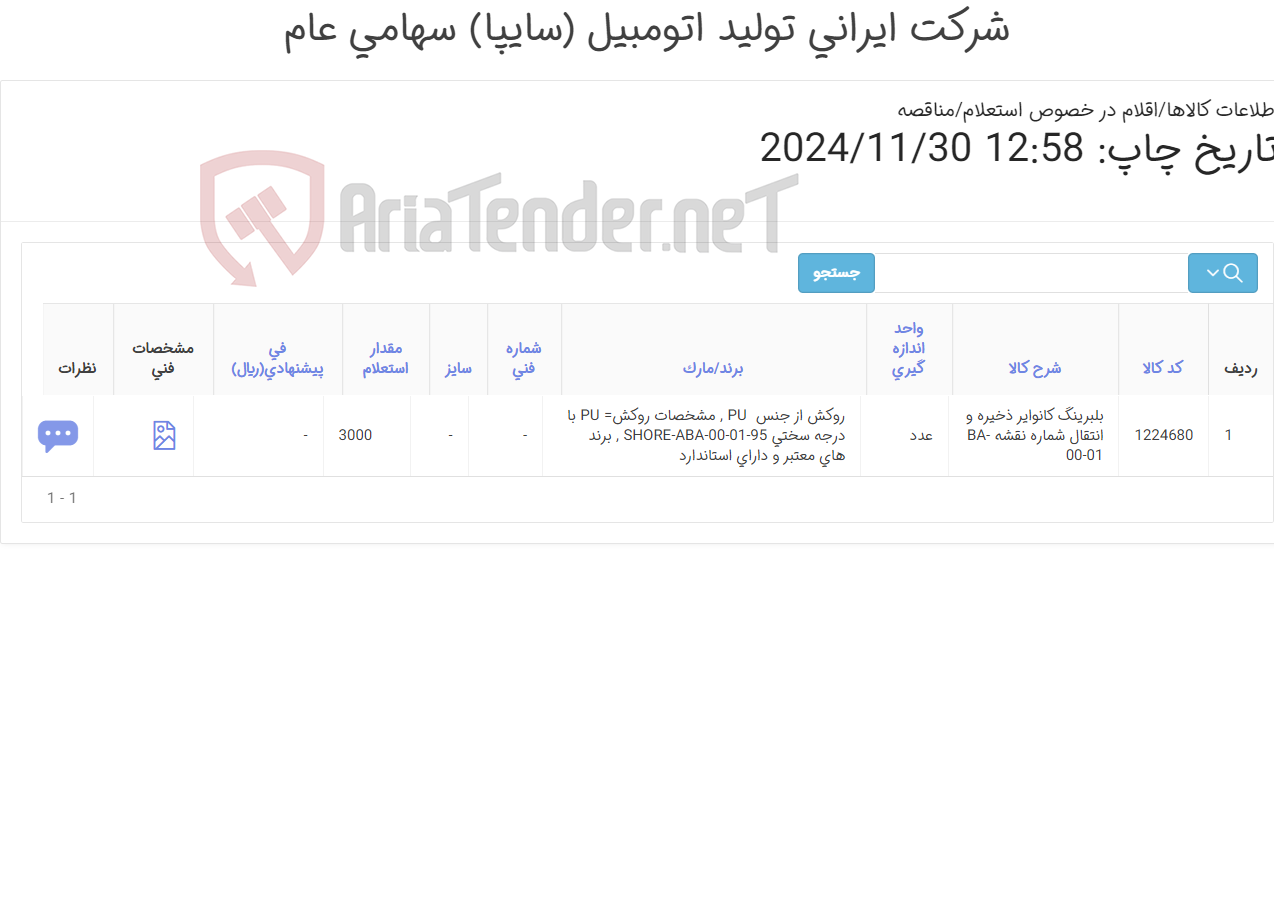 تصویر کوچک آگهی تامین یک ردیف بلبرینگ دارای روکش از جنس PU ‎ , مشخصات روکش= PU با درجه سختی 95-SHORE-ABA-00-01