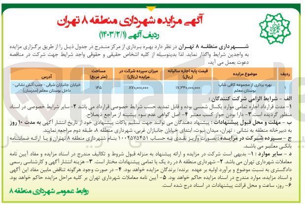 تصویر کوچک آگهی بهره برداری از مجموعه کافی شاپ بوستان معلم
