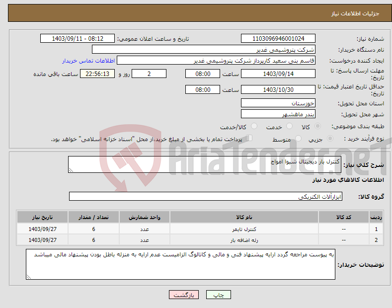 تصویر کوچک آگهی نیاز انتخاب تامین کننده-کنترل بار دیجیتال شیوا امواج