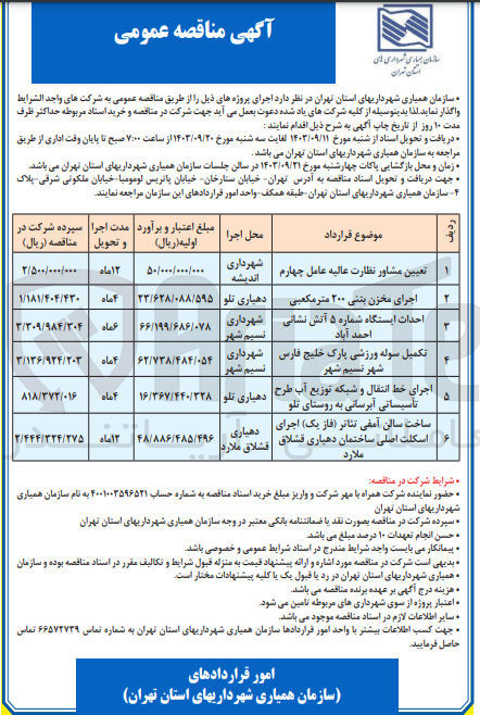 تصویر کوچک آگهی تکمیل سوله ورزشی پارک خلیج فارس شهر نسیم شهر
