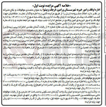 تصویر کوچک آگهی واگذاری املاک در 8 ردیف باکاربری مسکونی ،مغازه 